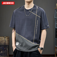 JASONWOOD純棉男士短袖T恤夏季寬松簡(jiǎn)約透氣圓領(lǐng)上衣新款潮流百搭休閑衣服 3036深灰色 XL