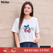 MsShe【涼感索羅娜棉原創(chuàng  )印花正肩短袖T恤】大碼女裝2025夏季胖mm 純白色現貨 6XL