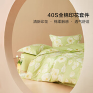 百麗絲水星家紡出品 床上三/四件套 100%純棉 全棉印花套件 被套床單枕 暖茶花陌(AB雙版&綿柔親膚) 1.5米床 床單款 (被套200*230cm)