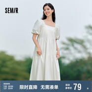 森馬連衣裙女溫柔系木耳邊方領(lǐng)夏季泡泡袖娃娃裙甜美107424114030