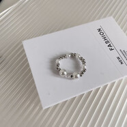 芠拉仿淡水珍珠碎銀戒指女輕奢食指彈力小眾設計時(shí)尚個(gè)性百搭指 D款彈力繩 開(kāi)口可調節