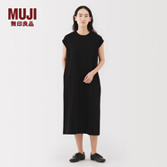 無印良品（MUJI）女式 雙股天竺編織法國袖連衣裙 女裝裙子連身裙長裙夏季BB2S4A5S 黑色 L （165/88A）