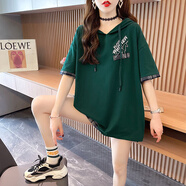 MUJI COM無(wú)印良品同款同款超大碼女裝胖妹妹夏裝連帽短袖衛衣女士t恤女2025年新款 綠色 M _80-115斤
