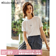 Olrain歐芮兒法式白色短袖T恤女夏季新款簡約正肩顯瘦上衣 白色（馬） M