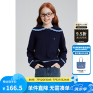 ELLE KIDS童裝 撞色麻花娃娃領(lǐng)針織套裝女童秋季毛衣/百褶裙可選 藏青色-毛衣 120 （110/120）