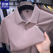 羅蒙夏季新款純棉短袖t恤男翻領(lǐng)中年爸爸裝夏裝寬松純色polo衫 淺紫色 S 165
