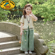 G.DUCKKIDS2025新款兒童國風洋氣夏季女童民族風夏裝短袖套裝新中式穿搭出游 國風民族兩件套 130
