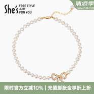 She's茜子蝴蝶結(jié)吊墜珍珠項(xiàng)鏈頸鏈精致輕奢小眾時(shí)尚鎖骨鏈生日禮物女 金色K2