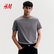 H&M男裝女裝T恤夏季透氣圓領(lǐng)短袖運動上衣短袖內(nèi)搭打底衫0685816 深灰色 XL 180/116