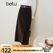 百圖betu女裝秋冬新款半身裙美拉德復古雪尼爾高腰開叉裙2310T78 深啡 XS