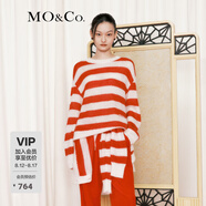 MO&Co.毛衣春秋含馬海毛條紋針織衫毛絨感慵懶紅色摩安珂 紅白條色 S 160