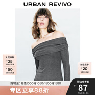 UR秋季新款女裝法式氣質(zhì)一字領(lǐng)修身長袖T恤UWM440015 深灰 S