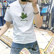 啄木鳥（TUCANO）歐洲站2025新款短袖t恤男士修身帥氣立體印花葉子白色純棉男裝潮 雪白色 純棉 S 寬松效果拍大一碼