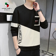 西域駱駝（VANCAMEL）長(cháng)袖t恤男春秋季新款拼色男士衛衣打底衫 米黃色 M