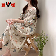 雅鹿新中式國風睡裙女夏季棉綢感連衣裙家居睡衣薄款卡通大碼長裙 清冷蝴蝶 HX2412國風裙 M 裙長110cm