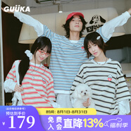 古由卡（GUUKA）matsui假兩件條紋長袖t恤男士打底衫秋季新款情侶裝體恤潮流寬松 黑色 M
