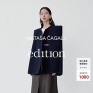 edition彝族靈感系列羊毛呢斗篷女氣質(zhì)直角肩織帶外套 深寶藍(lán)色 M/165