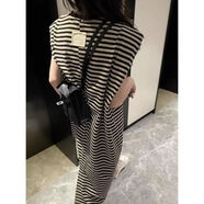 GOYN胖妹妹300斤感條紋時(shí)尚t恤連衣裙女夏裝大碼慵懶風(fēng)無(wú)袖長(cháng)裙子 圖片色 L _適合80-120斤