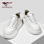 七匹狼 SEPTWOLVES品牌正品板鞋夏季透氣皮面男鞋高級(jí)感輕便軟底厚底增高小白鞋子男 白色 【皮鞋碼】 42