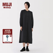 無印良品（MUJI） 女式 木棉混 雙層紗織長袖連衣裙女裝裙子25年春季長裙 BC2L3C5S 黑色 L (165/88A)