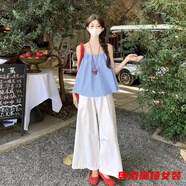 奧洛黛婭薄荷曼波格子顯瘦吊帶背心女夏多巴胺法式茶系獨(dú)特大碼藝術(shù)感上衣 藍(lán)格子版 S 建議80-95斤