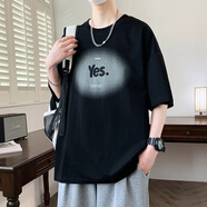 南極人夏季短袖t恤男孩初中高中生印花圖案半袖青少年男生黑色體恤上衣 黑色6551高品質(zhì)短袖 M (建議75-95斤)