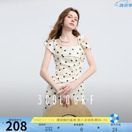 三彩獨(dú)醒2025夏季新款法式復(fù)古溫柔風(fēng)波點(diǎn)方領(lǐng)連衣裙收腰長(zhǎng)裙F 米白色幾何 M 160/84A