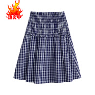 junfangya藏藍(lán)色格子半身裙夏季新款小個(gè)子韓系簡(jiǎn)約休閑高腰格紋A字及膝裙 藏藍(lán)色格紋 M