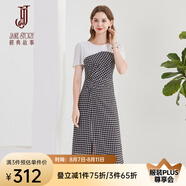 經(jīng)典故事（JANE STORY）2024新款高端精致設(shè)計(jì)感格子連衣裙女時(shí)尚氣質(zhì)雪紡拼接假兩件裙子 R73黑白格 S