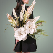 Soca飾家簡(jiǎn)約侘寂風(fēng)陶瓷花瓶擺件客廳插花花器民宿玄關(guān)陽(yáng)臺復古陶罐裝飾品 《玉蘭金馨》花束（不含花瓶）