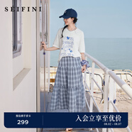 詩(shī)凡黎（'SEIFINI）【蘇格蘭】詩(shī)凡黎撞色格紋A字半身裙2025夏新款通勤顯瘦高腰長(cháng)裙 天藍 S