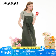 lagogo純棉條紋拼接文藝風(fēng)連衣裙女拉谷谷夏季新款休閑假兩件裙子 綠米(LT) S