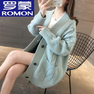 羅蒙（ROMON）愛(ài)依服秋季百搭毛衣開(kāi)衫女外套2022年新款寬松麻花中長(zhǎng)款針織衫 淺藍(lán)色 均碼