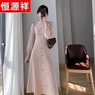恒源祥春秋冬新款韓國氣質(zhì)毛衣裙子半高領(lǐng)內搭中長(cháng)款針織長(cháng)袖連衣裙女 粉色 M 95-110斤