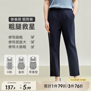MsShe大碼女裝2025夏季胖妹妹mm褲子顯瘦彈力開叉直筒九分褲西褲 藏青藍(lán)色現(xiàn)貨 6XL