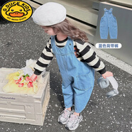 G.DUCKKIDS女童牛仔背帶褲套裝2025新款春裝網(wǎng)紅女寶寶長褲小女孩襯衫兩件套 藍色背帶垮褲 100 適合身高90-100cm年齡3-4歲