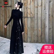 AEMAPE秋冬穿搭新中式國風旗袍佛系禪意茶服連衣裙女2025裙子春季新款 黑色 M