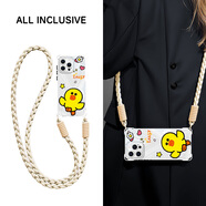 鯉汐 適用蘋(píng)果14promax手機殼2025新款春夏Pro可背斜挎掛繩iPhone硅膠plus叢林布朗熊超火女保護套 透明-漢堡莎莉雞L-掛件B181 蘋(píng)果14Pro