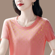 蒂羅藍(lán)艦（DILUOLANJIAN）高端短袖t恤女夏季新款圓領(lǐng)套頭T恤衫中年媽寬松減齡印花體恤上衣 粉色 M 【建議80-95斤】