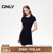 ONLY2025春季新款金屬裝飾收腰捏褶短裙T恤裙連衣裙女|125161021 H1Z黑色 2XL