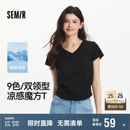 森馬（Semir）短袖t恤女短款修身圓領(lǐng)內(nèi)搭25夏涼感收腰V領(lǐng)上衣辣妹109325100006