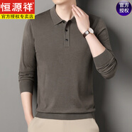 恒源祥100純羊毛絨衫男士長(cháng)袖polo衫男裝上衣春秋爸爸翻領(lǐng)精紡針織內衫 石蓮灰 S 165