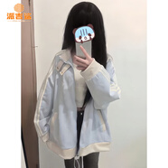 派吉鯊學(xué)院風(fēng)街頭拼接棒球服女2025年新款BF風(fēng)休閑oversize短外套 藍(lán)色【版】 S 【建議80-100斤】
