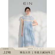EIN【輕禮服】EIN言小黑裙中長(zhǎng)款絲棉短袖蕾絲連衣裙女2024夏季新款 淺藍(lán) L