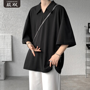晨雙（CHENSHAUNG） M-8XL特大碼V領(lǐng)短袖Polo衫男士薄款胖子寬松半袖翻領(lǐng)中袖T恤男 黑色 M