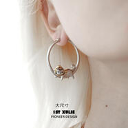 MHFDO1STXULIE可愛(ài)貓咪耳環(huán)耳扣原創(chuàng  )小眾設計感圈圈耳 耳環(huán)一對/大號