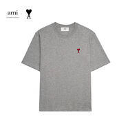 Ami ParisAMI愛(ài)心logo刺繡T恤2025夏季男女同款圓領(lǐng)短袖寬松時(shí)尚百搭 灰色（BFUTS0057260951） M