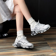 斯凱奇（Skechers）2025年春季糯米熊男女老爹鞋復古舒適休閑厚底增高運動鞋 女款-灰黑BLACK/BKSL 37