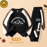 G.DUCKKIDS小黃鴨男童春秋套裝2025新款男大童薄款寬松衛(wèi)衣兒童時尚運動套裝 黑/白色山峰-黑/小山k 110 【體重 32-43斤】