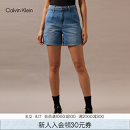 Calvin KleinJeans春夏女士棉亞麻復古性感系帶ck高腰闊腿牛仔短褲J223958 1A4-牛仔淺藍 28